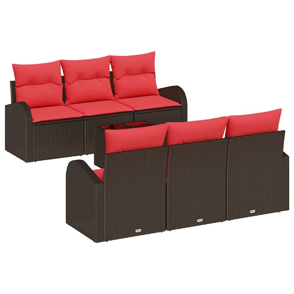 Gartensofa-set mit Speicher 7 pcs Beige und Rot Poly-Rattan