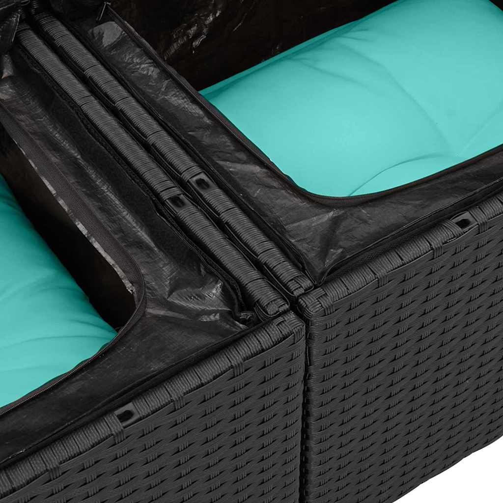 Gartensofa-set mit Kissen 7 pcs Schwarz und Türkis Poly-Rattan