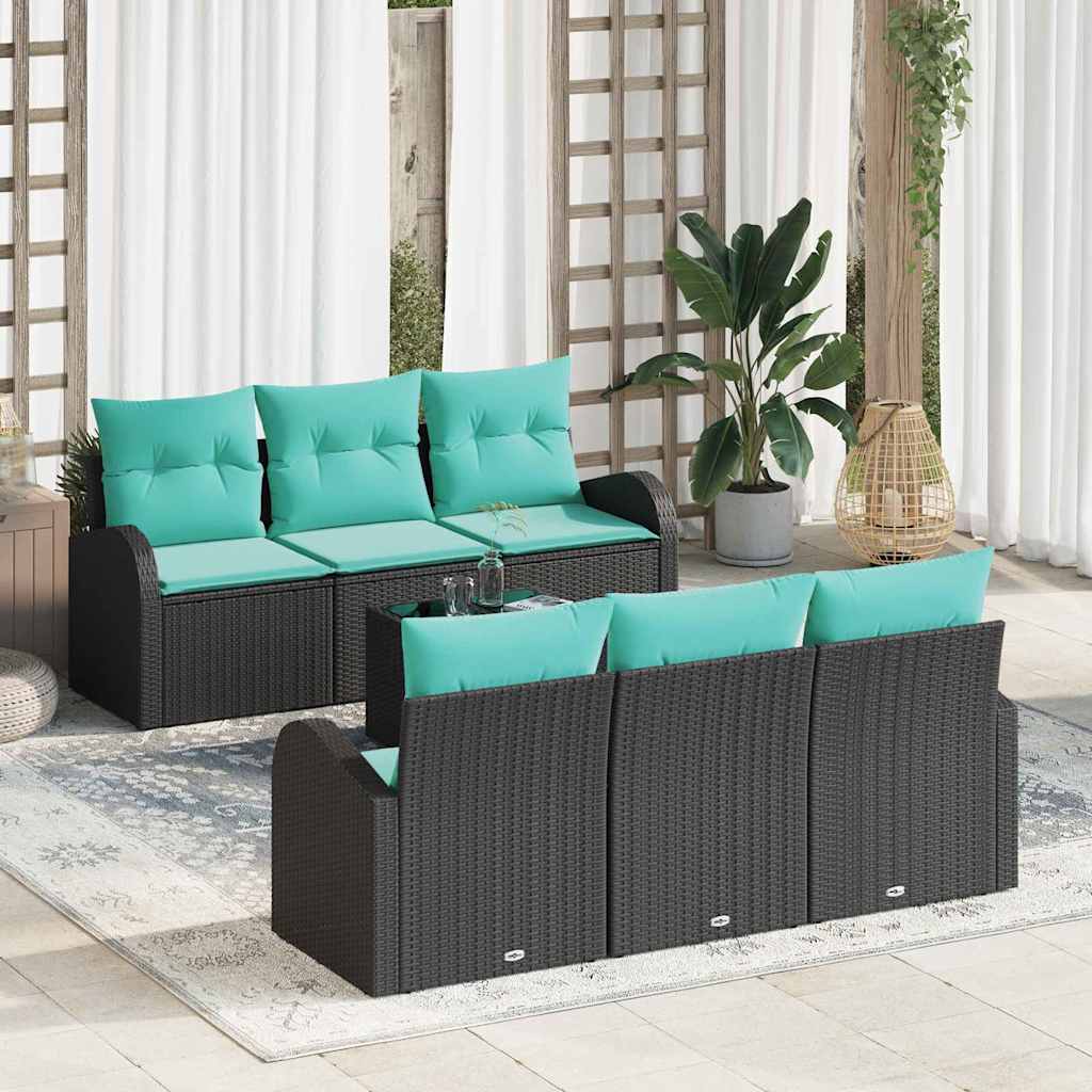 Gartensofa-set mit Kissen 7 pcs Schwarz und Türkis Poly-Rattan