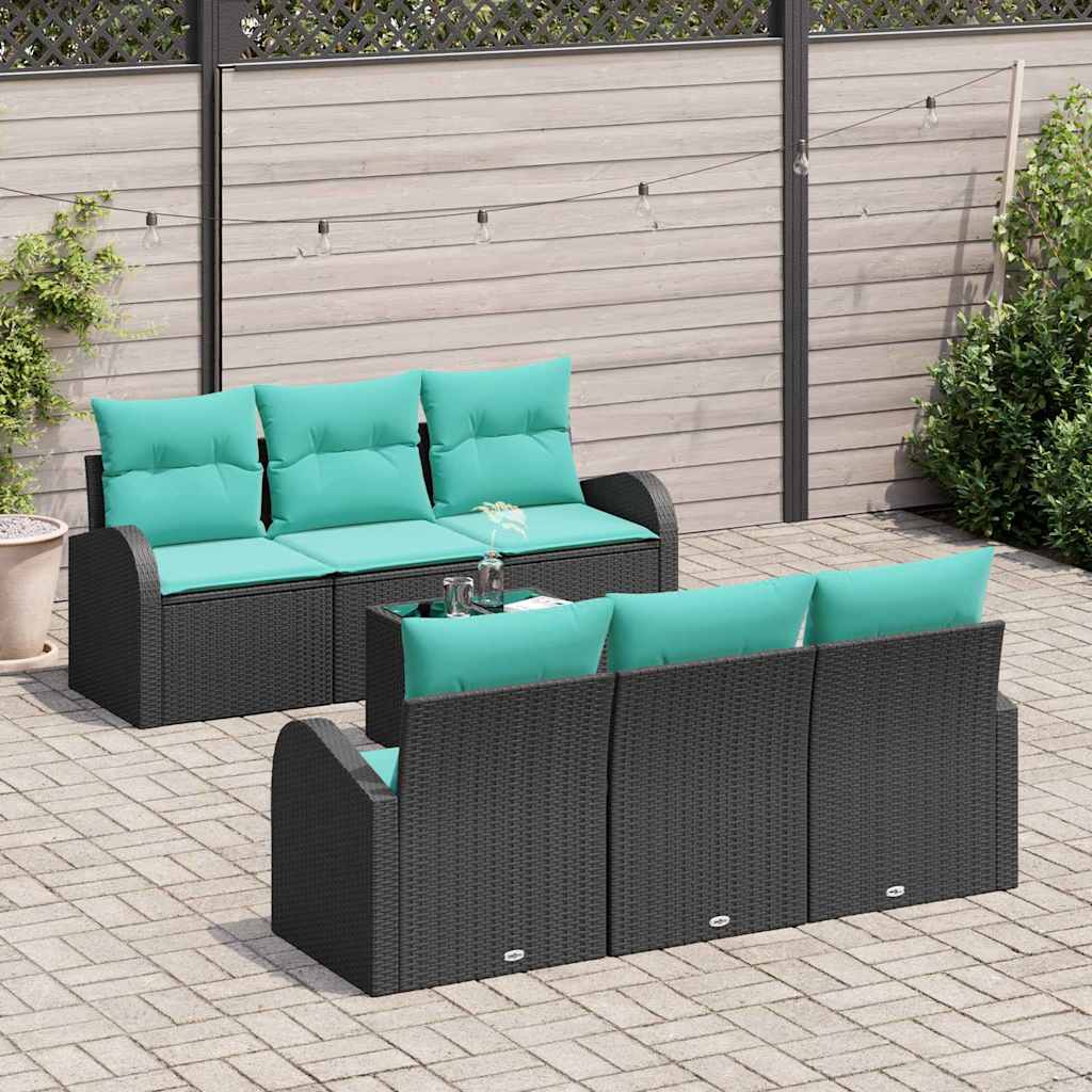Gartensofa-set mit Kissen 7 pcs Schwarz und Türkis Poly-Rattan