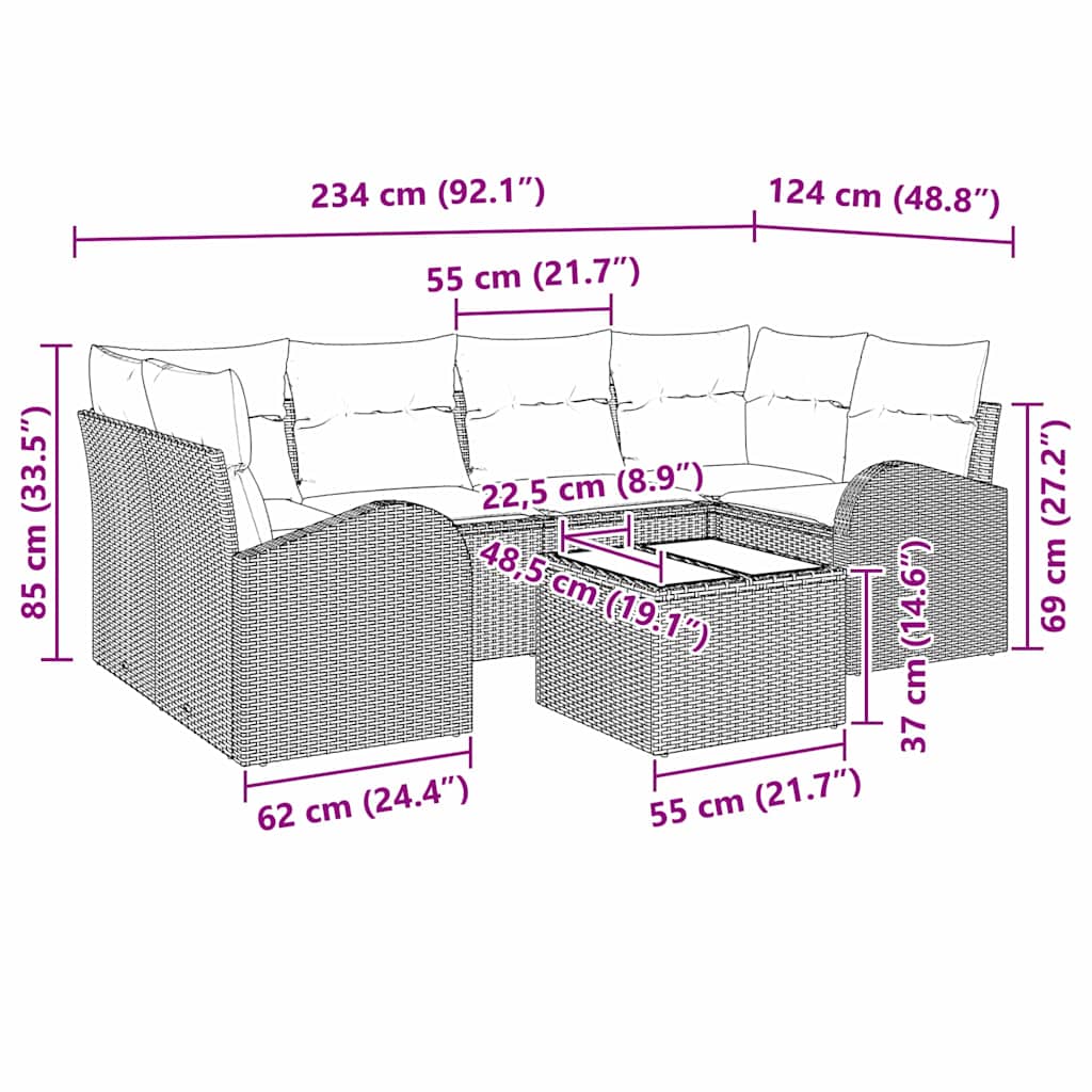 Gartensofa-set mit Speicher 7 pcs Schwarz und Creme Poly-Rattan