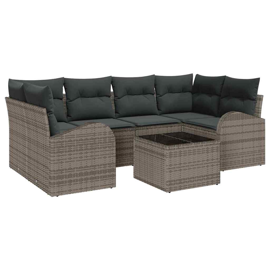 Gartensofa-set mit Speicher mit Kissen 7 pcs Grau Poly-Rattan