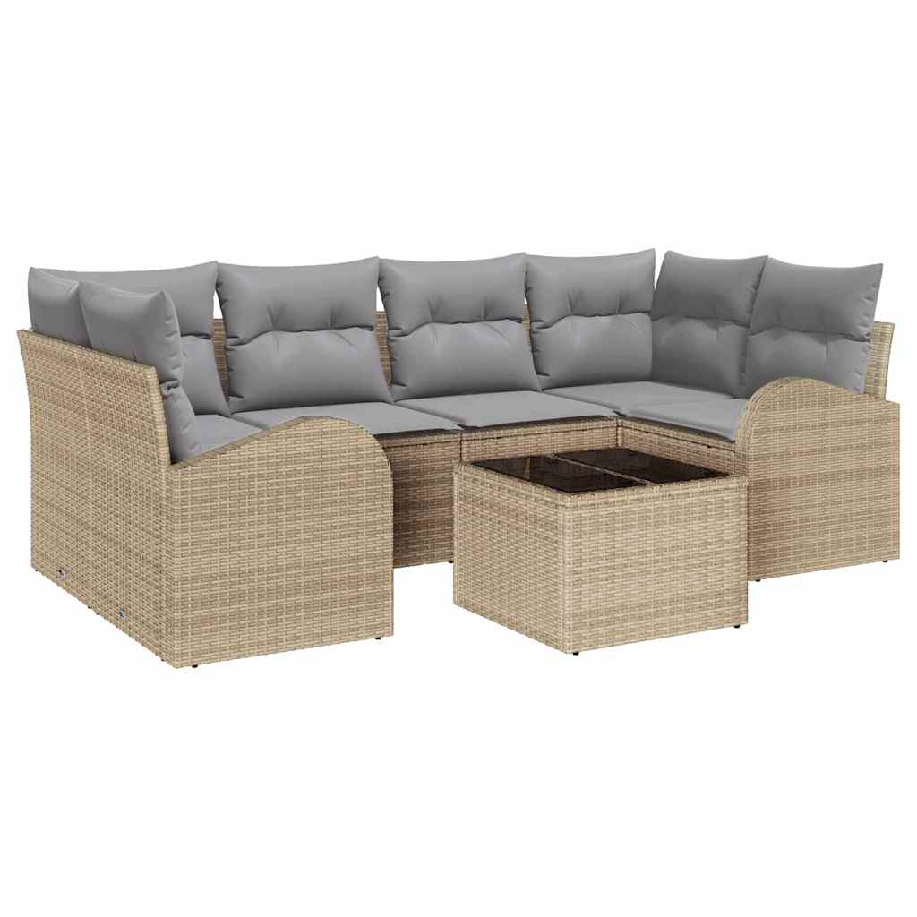 Gartensofa-set mit Speicher 7 pcs Beige und Grau Poly-Rattan