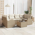 Gartensofa-set mit Speicher 7 pcs Beige und Creme Poly-Rattan