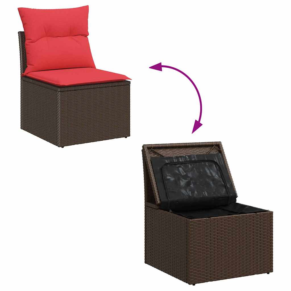 Gartensofa-set mit Speicher 8 pcs Beige und Rot Poly-Rattan