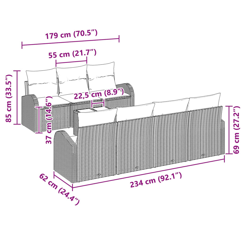 Gartensofa-set mit Kissen 8 pcs Schwarz und Türkis Poly-Rattan