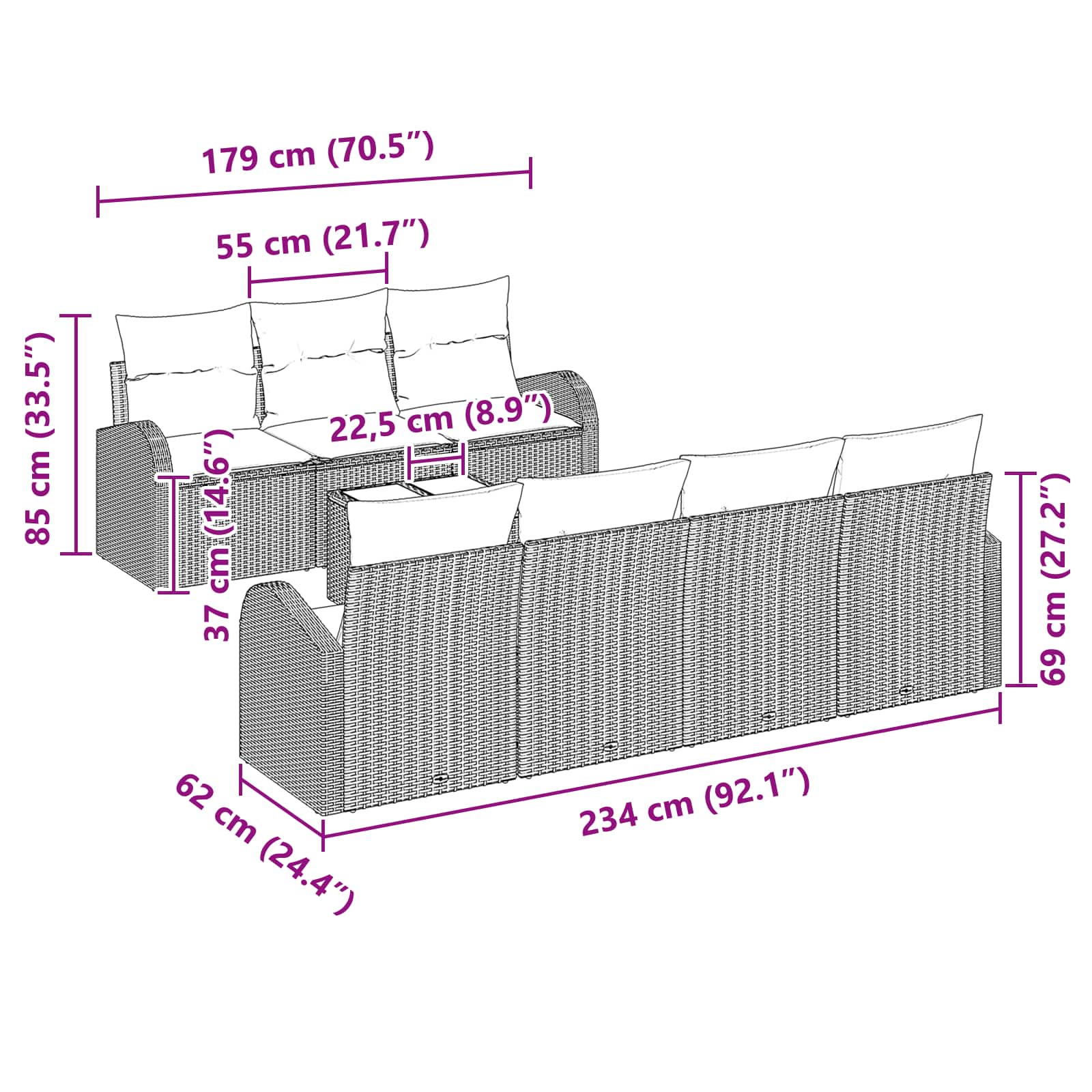 Gartensofa-set mit Kissen 8 pcs Schwarz und Türkis Poly-Rattan