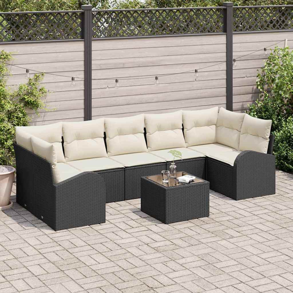 Gartensofa-set 8 pcs Schwarz und Creme 289 x 124 x 69 cm
