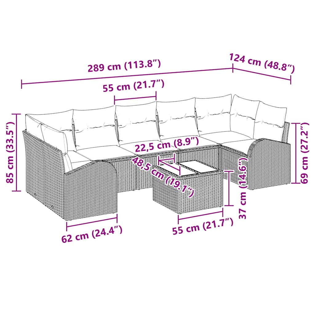 Gartensofa-set 8 pcs Braun und Creme 289 x 124 x 69 cm