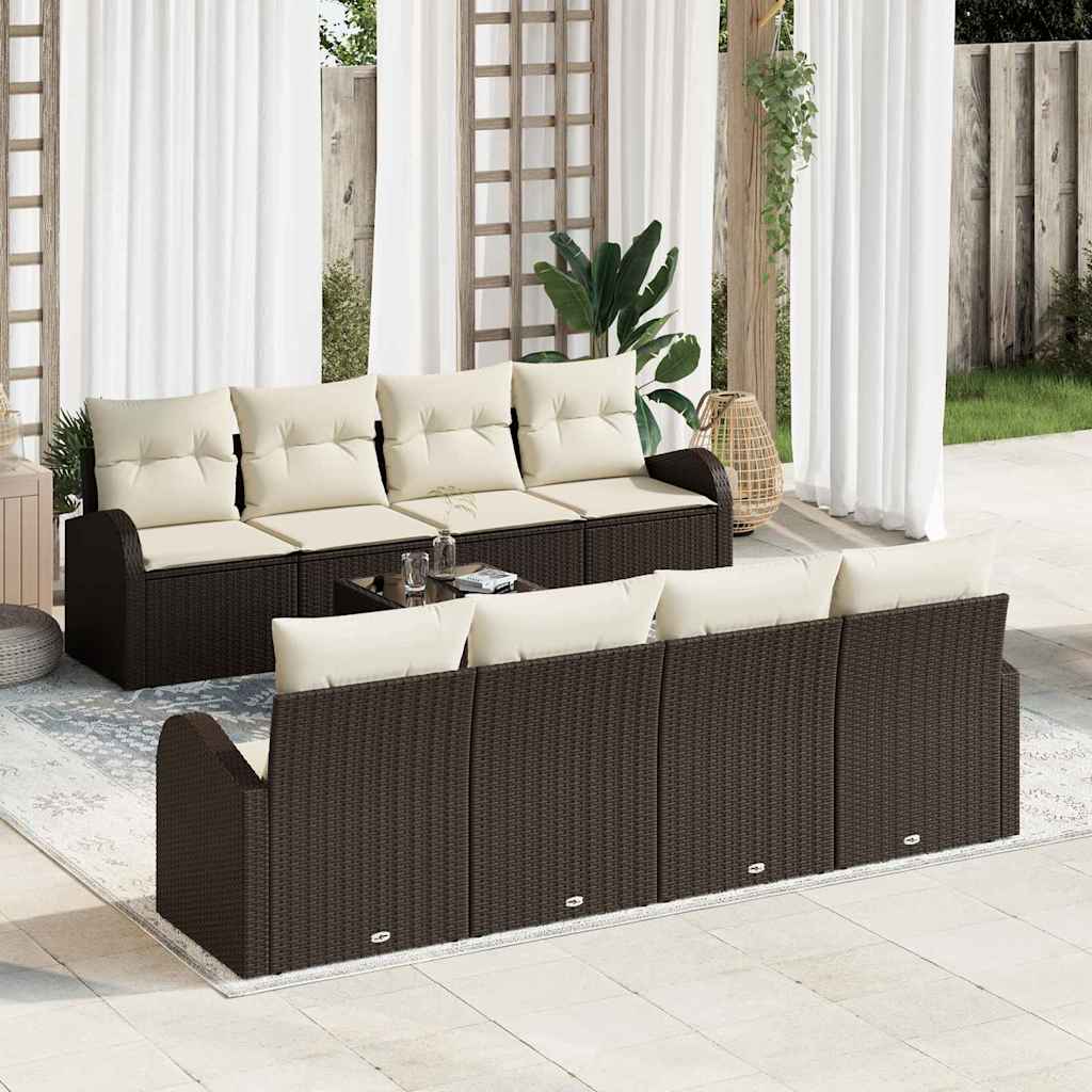 Gartensofa-set mit Speicher 9 pcs Braun und Creme Poly-Rattan