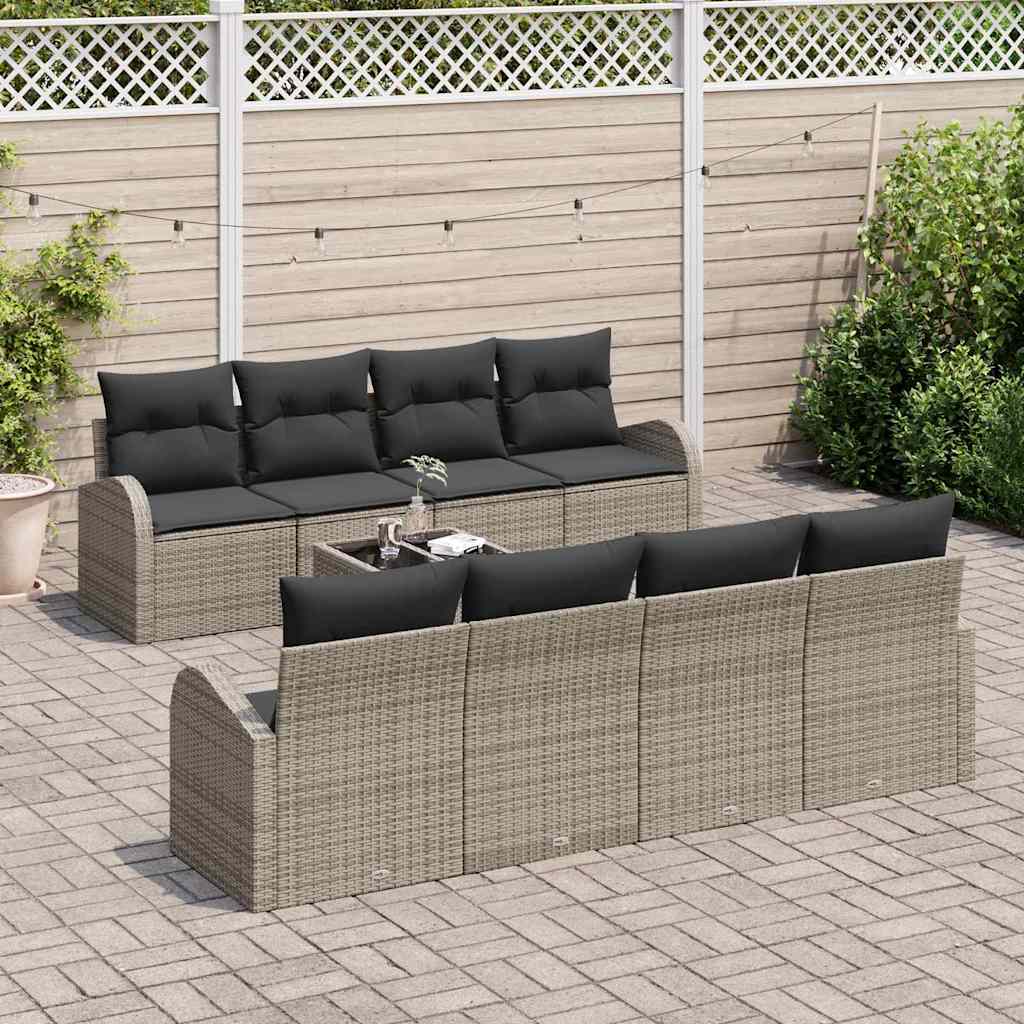 Gartensofa-set mit Speicher mit Kissen 9 pcs Grau Poly-Rattan