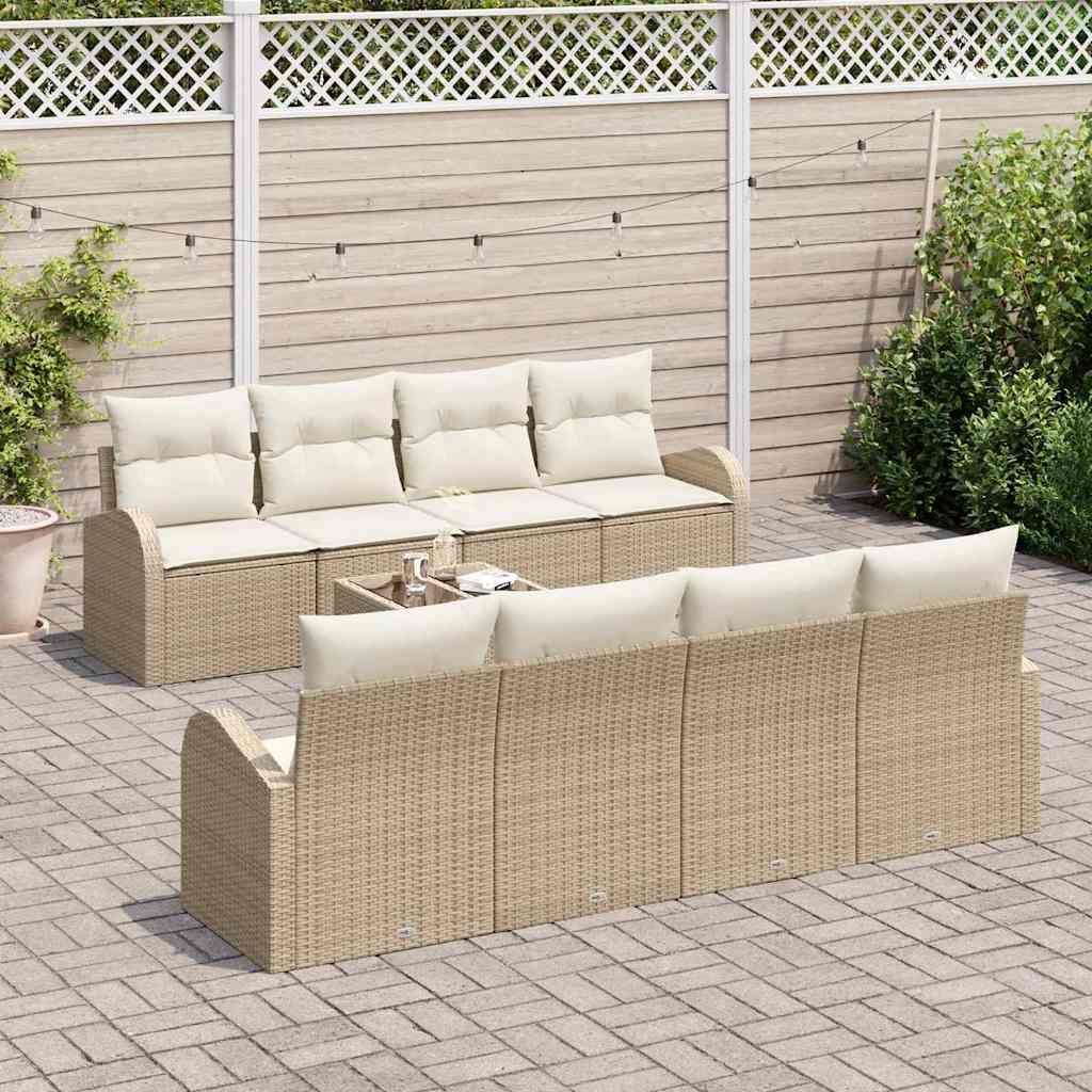 Garten-Sofa-Set mit Kissen mit Speicher 9 pcs Beige und Creme