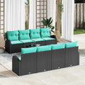 Sofa Set mit Kissen 9 pcs Schwarz und Türkis Poly-Rattan