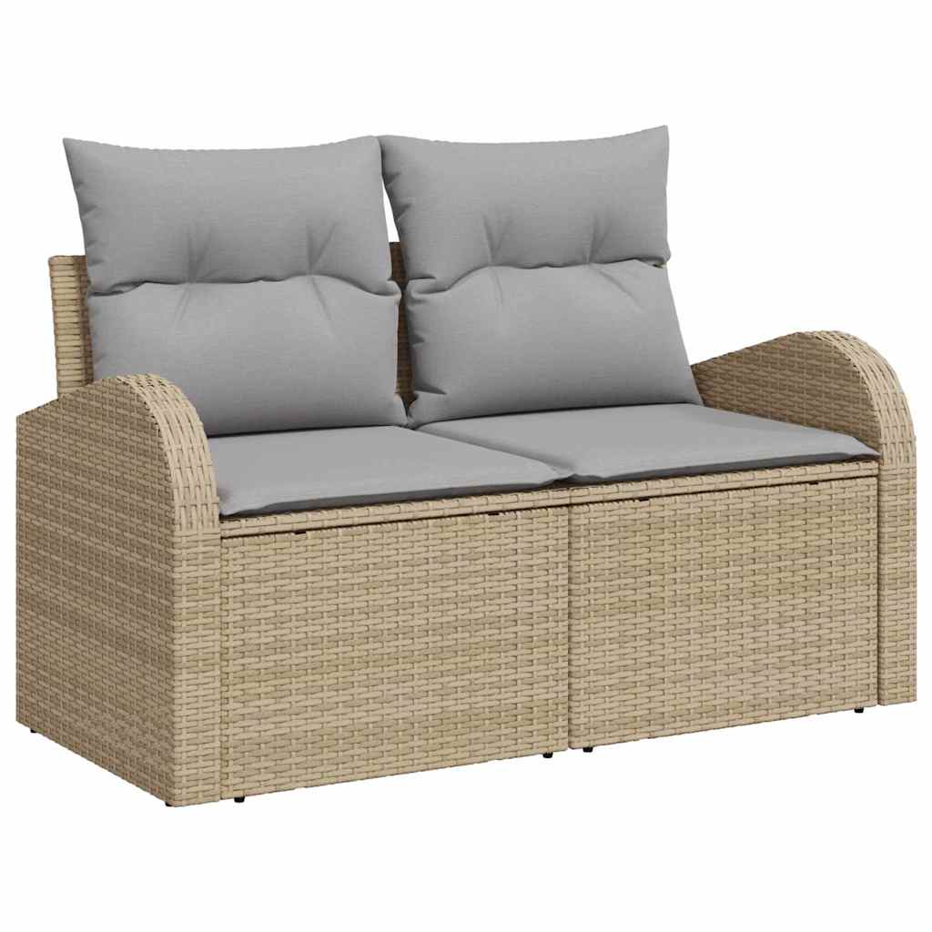 Sofa Set mit Kissen 9 pcs Beige und Grau Poly-Rattan