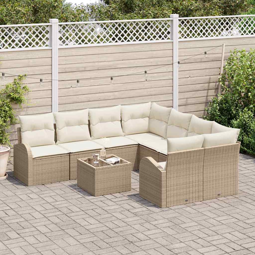 Sofa Set mit Kissen 9 pcs Beige und Creme Poly-Rattan