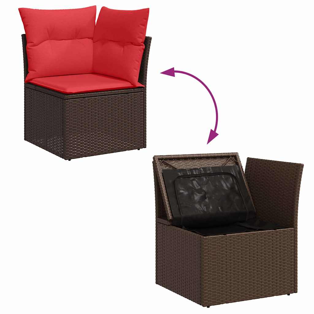 Gartensofa-set mit Kissen 10 pcs Braun und Rot Poly-Rattan
