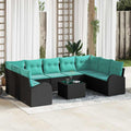Gartensofa-set mit Kissen 10 pcs Schwarz und Türkis Poly-Rattan