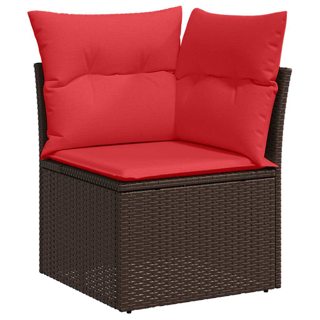 Gartensofa-set mit Kissen 10 pcs Braun und Rot Poly-Rattan
