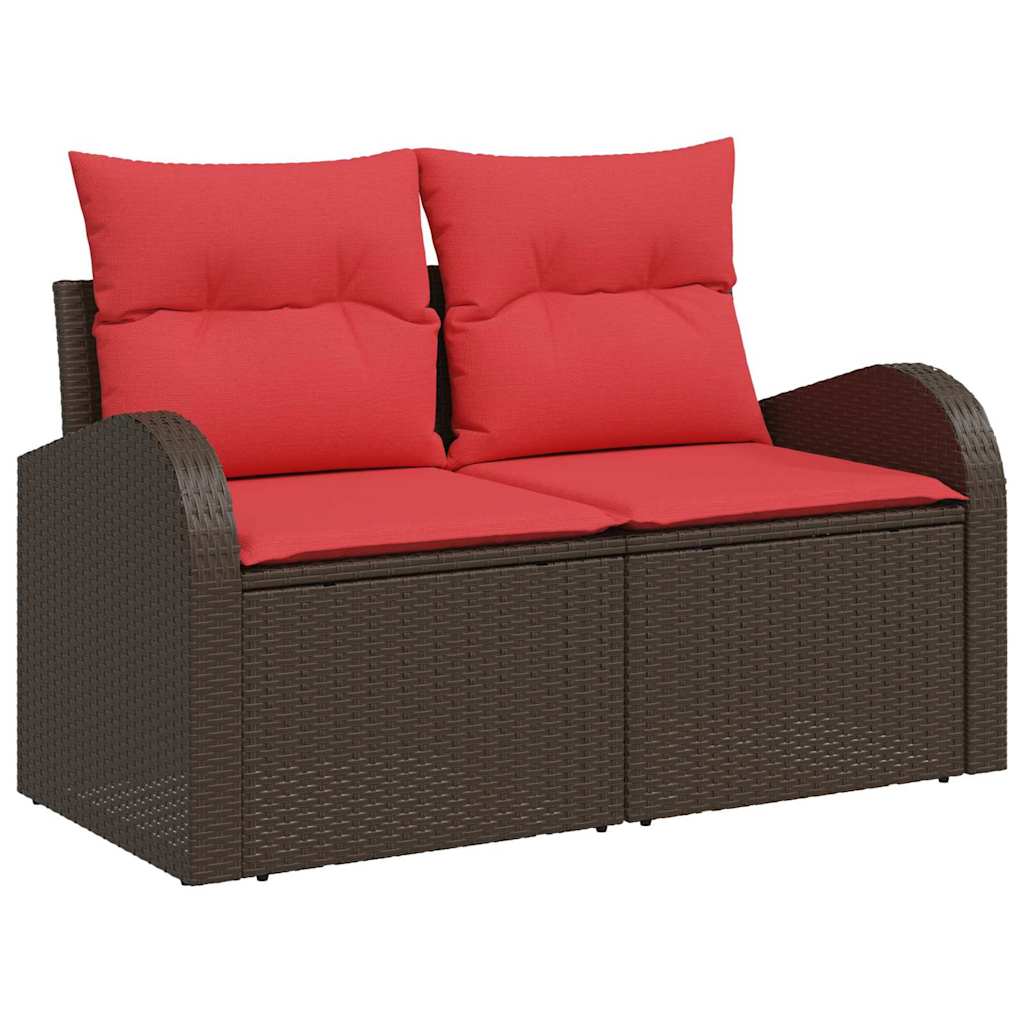 Gartensofa-set mit Kissen 10 pcs Braun und Rot Poly-Rattan