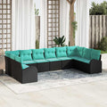 Gartensofa-set mit Kissen 10 pcs Schwarz und Türkis Poly-Rattan