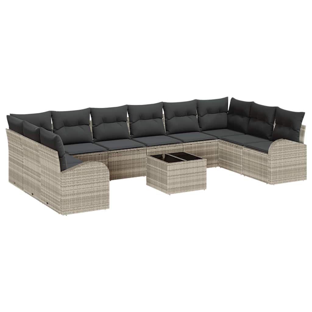 Gartensofa-set mit Kissen 11 pcs Hellgrau Poly-Rattan