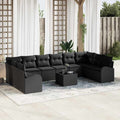 Gartensofa-set mit Kissen 11 pcs Schwarz Poly-Rattan