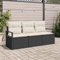 Gartensofa-set mit Kissen 3 pcs Schwarz und Weiß Poly-Rattan