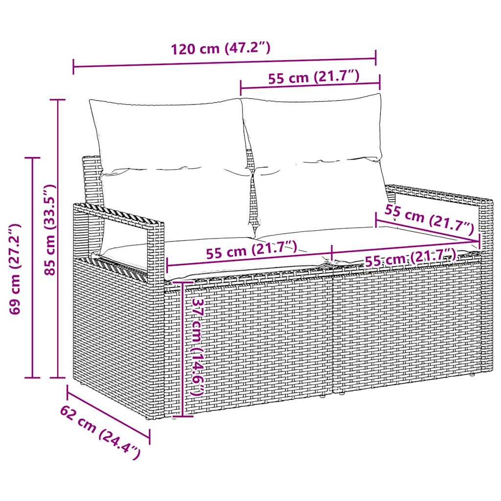Gartensofa-set mit Kissen 3 pcs Braun und Weiß Poly-Rattan