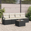 Sofa Set mit Kissen 5 pcs Schwarz und Creme Poly-Rattan