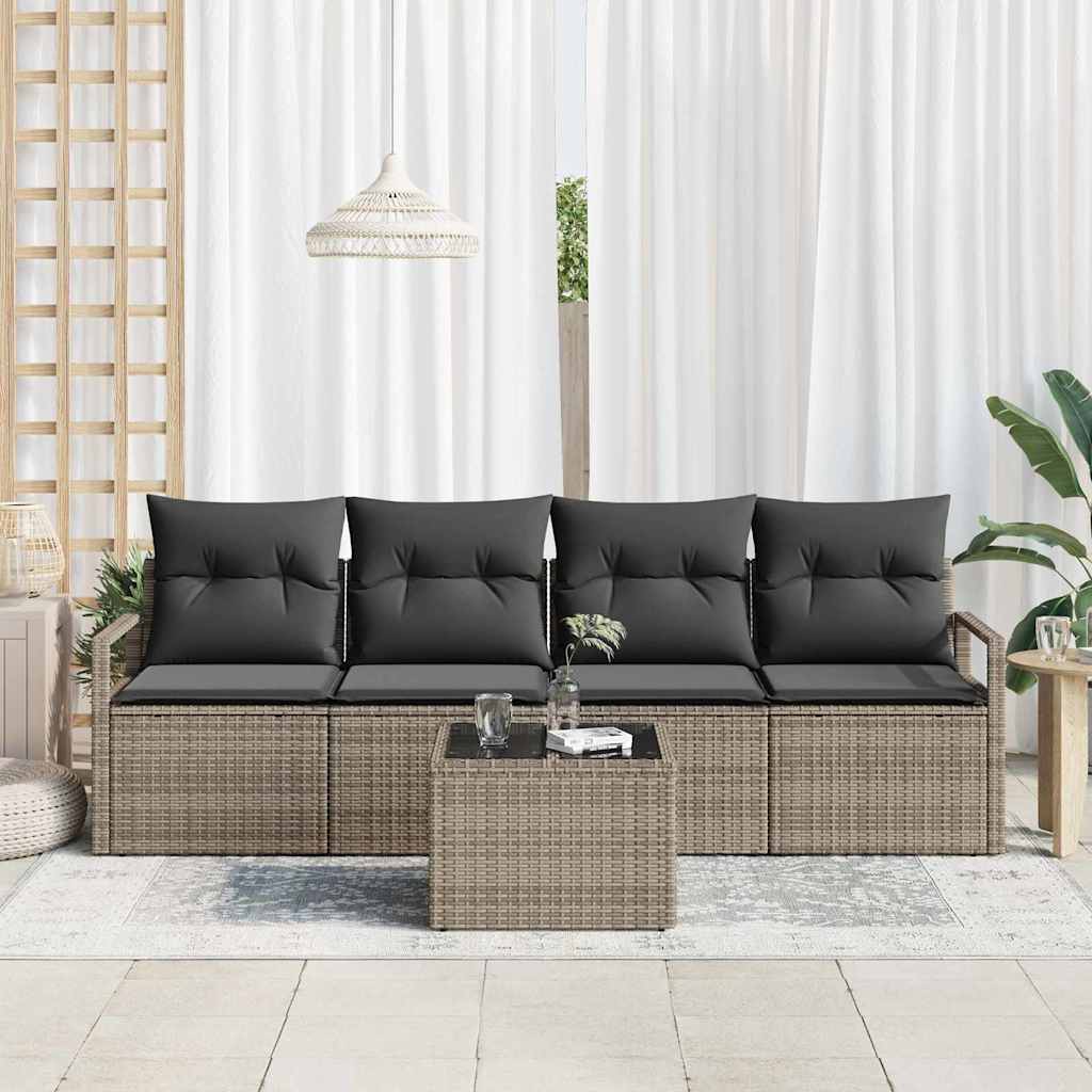 Sofa Set mit Kissen mit Speicher 5 pcs Grau Poly-Rattan