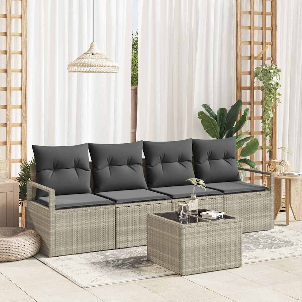 Sofa Set mit Kissen 5 pcs Hellgrau und Dunkelgrau Poly-Rattan