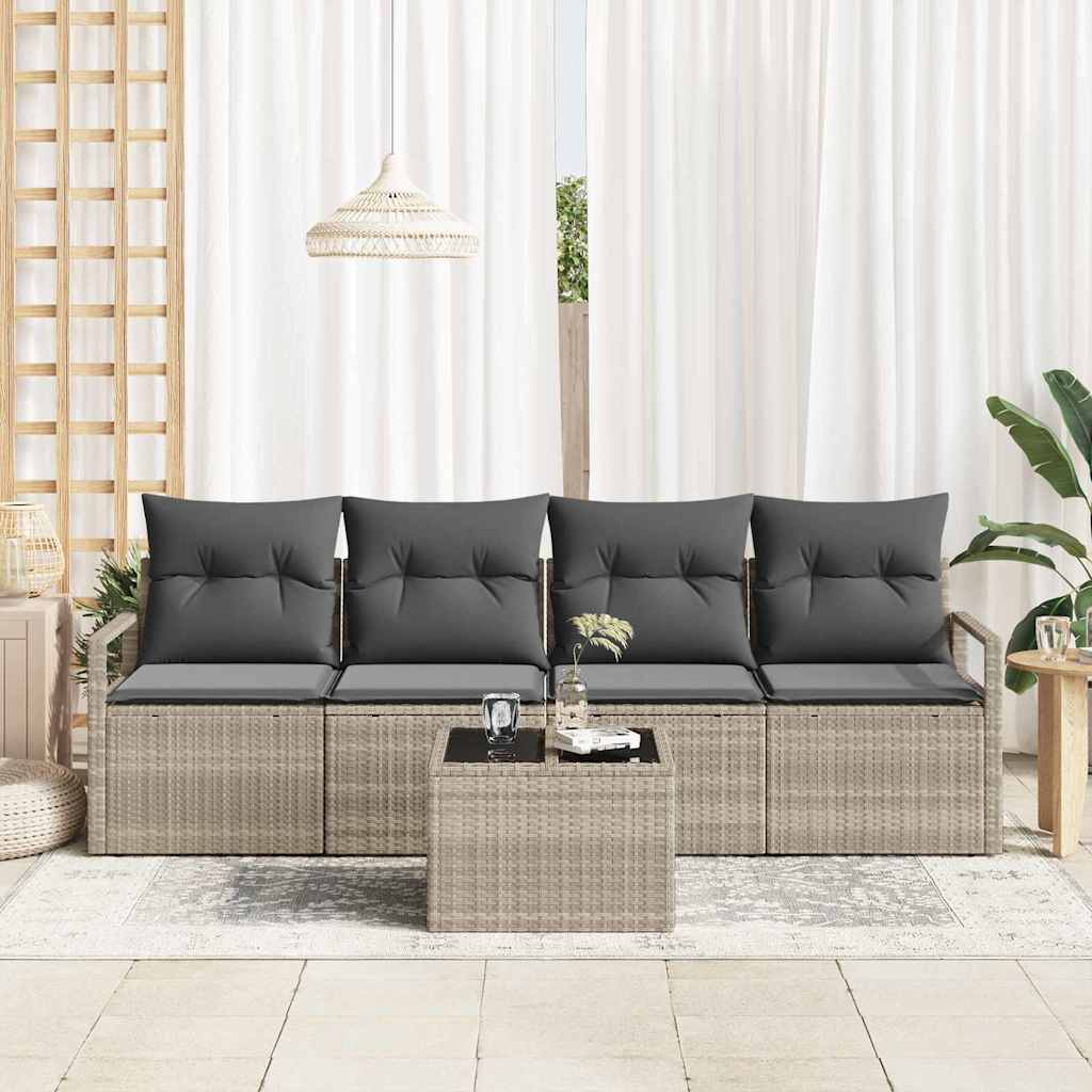 Sofa Set mit Kissen 5 pcs Hellgrau und Dunkelgrau Poly-Rattan