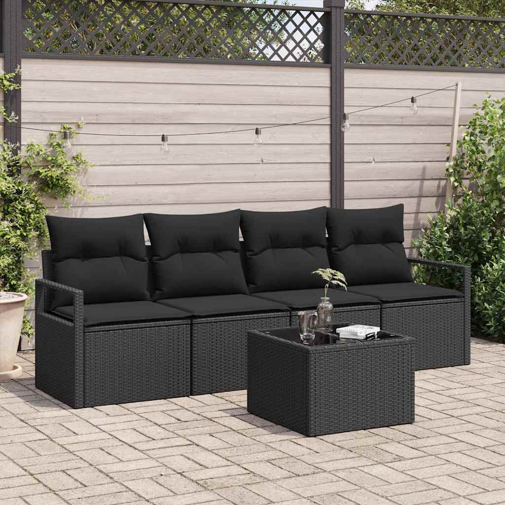 Sofa Set mit Kissen mit Speicher 5 pcs Schwarz Poly-Rattan