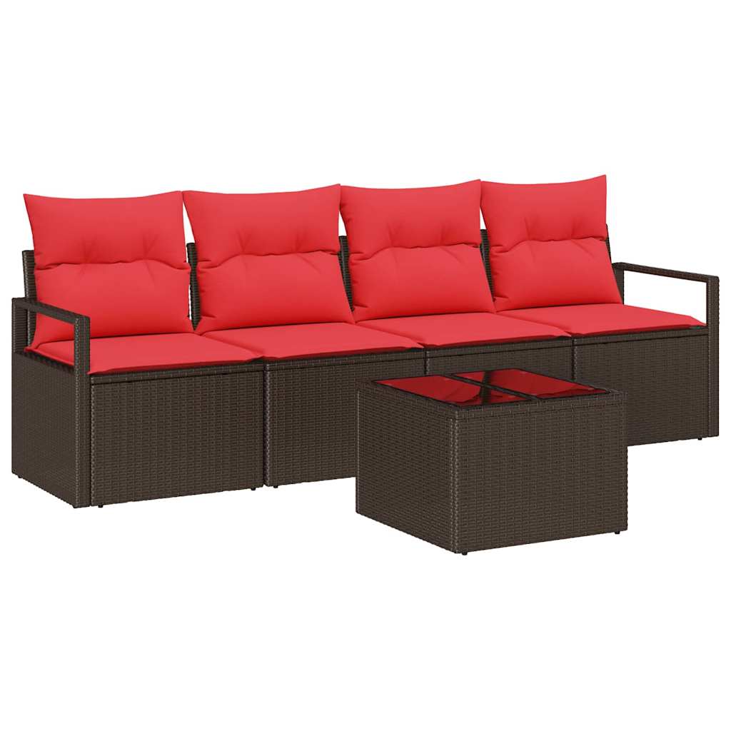 Sofa Set mit Kissen 5 pcs Beige und Rot Poly-Rattan