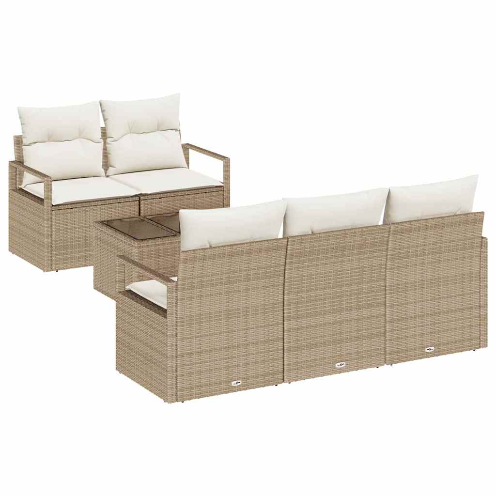 Gartensofa-set mit Kissen 6 pcs Beige und Creme Poly-Rattan