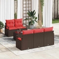 Gartensofa-set mit Kissen 6 pcs Beige und Rot Poly-Rattan
