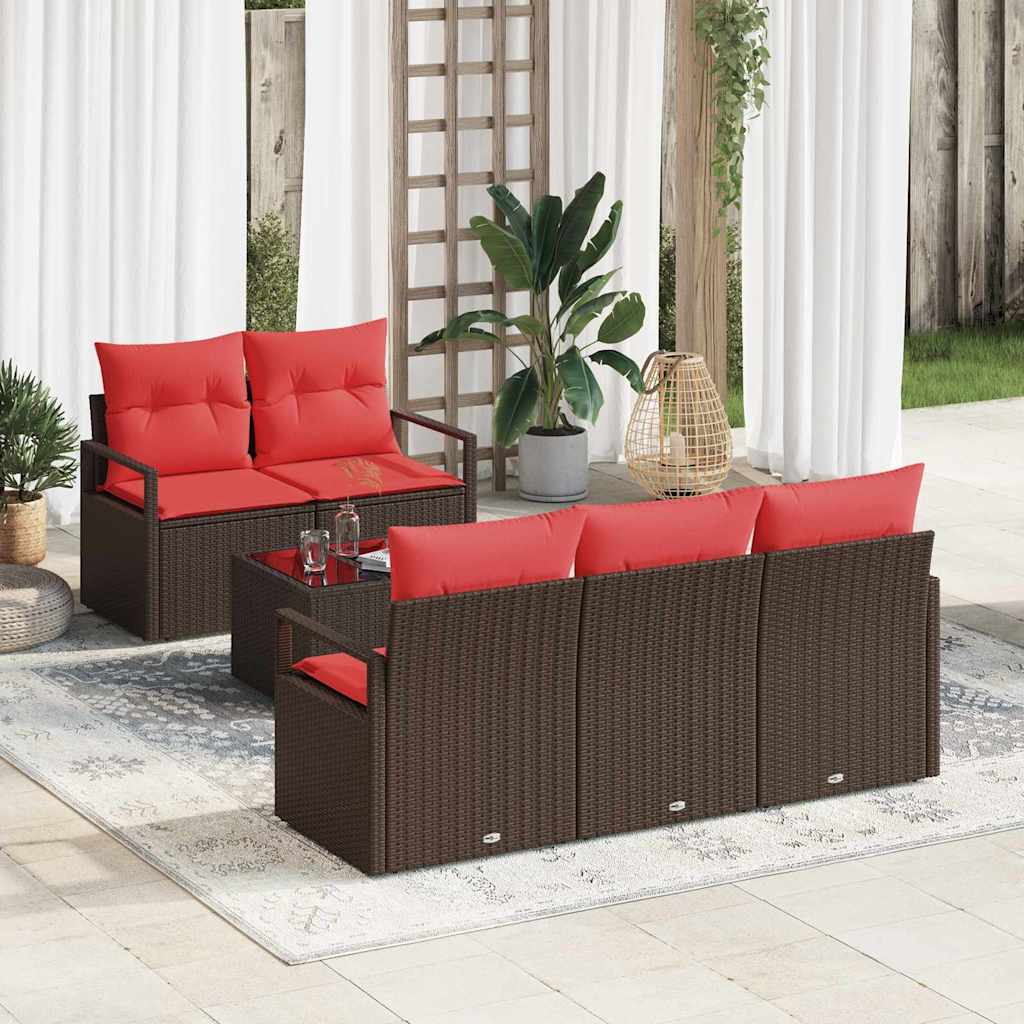 Gartensofa-set mit Kissen 6 pcs Beige und Rot Poly-Rattan