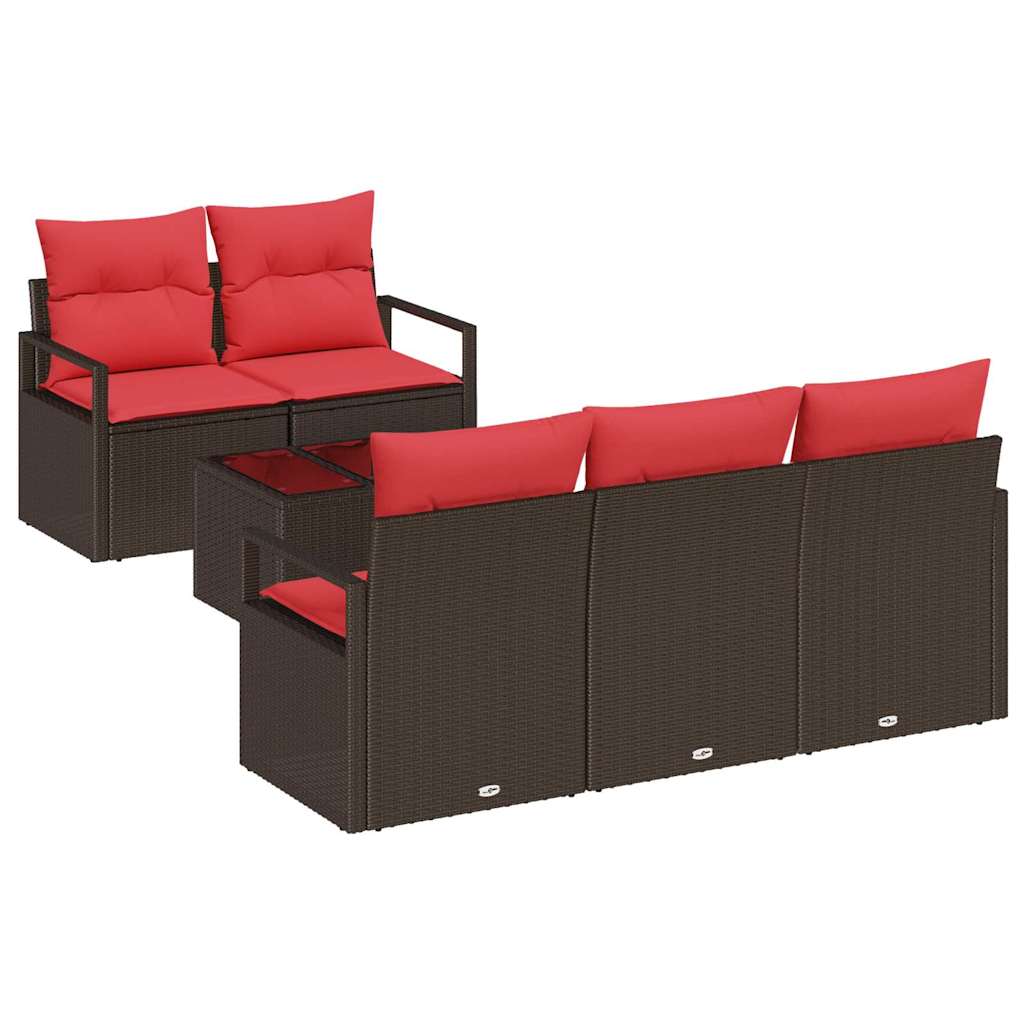 Gartensofa-set mit Kissen 6 pcs Beige und Rot Poly-Rattan