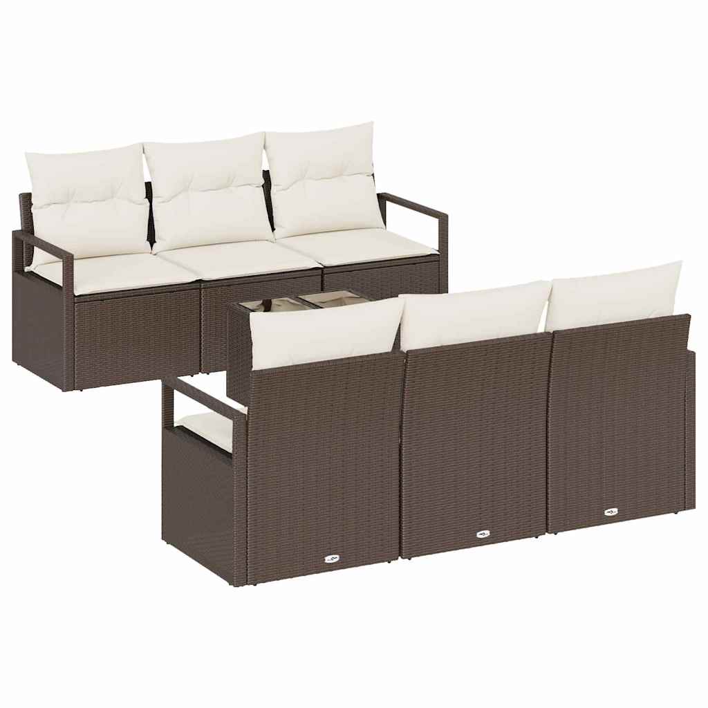 Gartensofa-set mit Kissen 7 pcs Braun und Creme Poly-Rattan