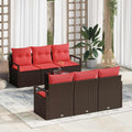 Gartensofa-set mit Kissen 7 pcs Beige und Rot Poly-Rattan