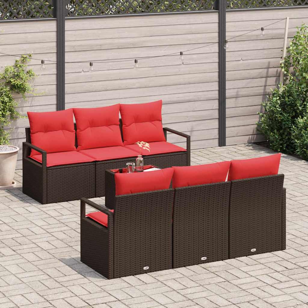 Gartensofa-set mit Kissen 7 pcs Beige und Rot Poly-Rattan
