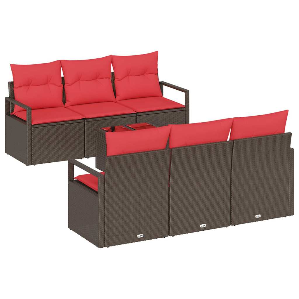 Gartensofa-set mit Kissen 7 pcs Beige und Rot Poly-Rattan