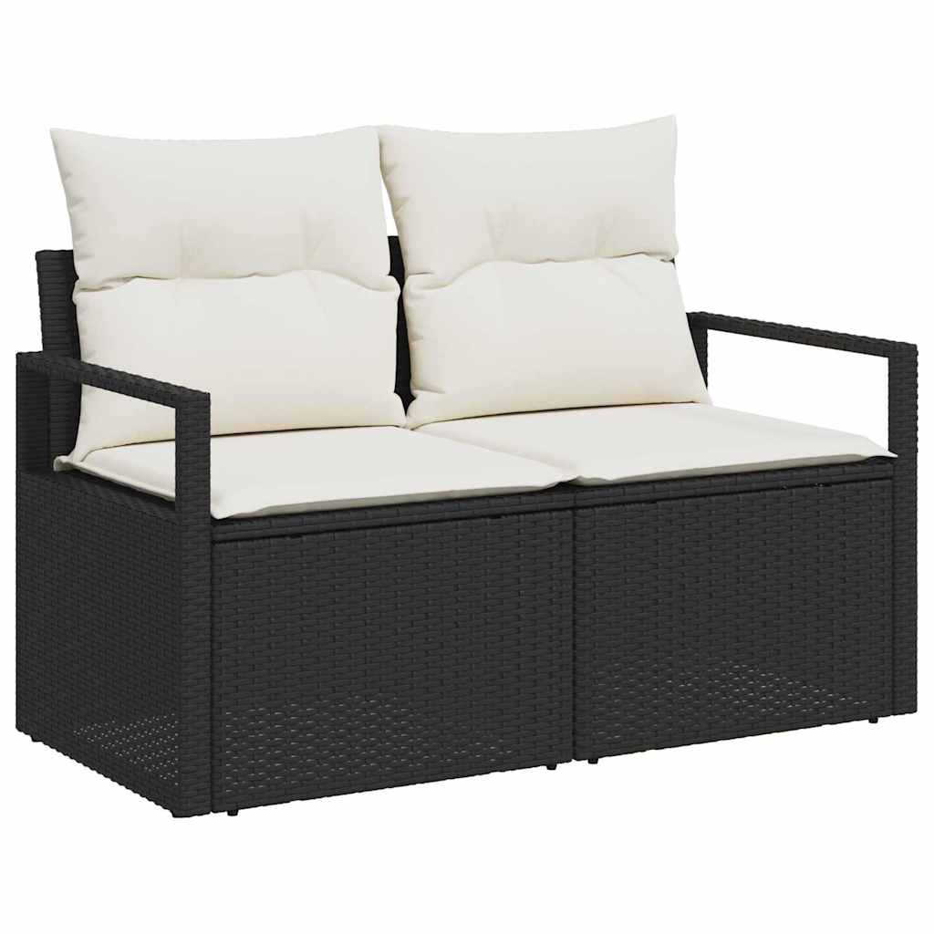 Garten-Sofa-Set mit Kissen mit Speicher 7 pcs Schwarz und Creme