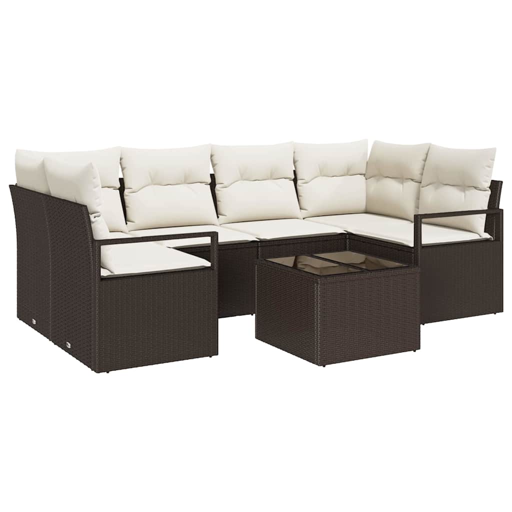 Garten-Sofa-Set mit Kissen mit Speicher 7 pcs Braun und Creme