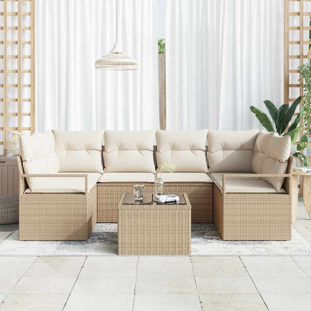 Garten-Sofa-Set mit Kissen mit Speicher 7 pcs Beige und Creme