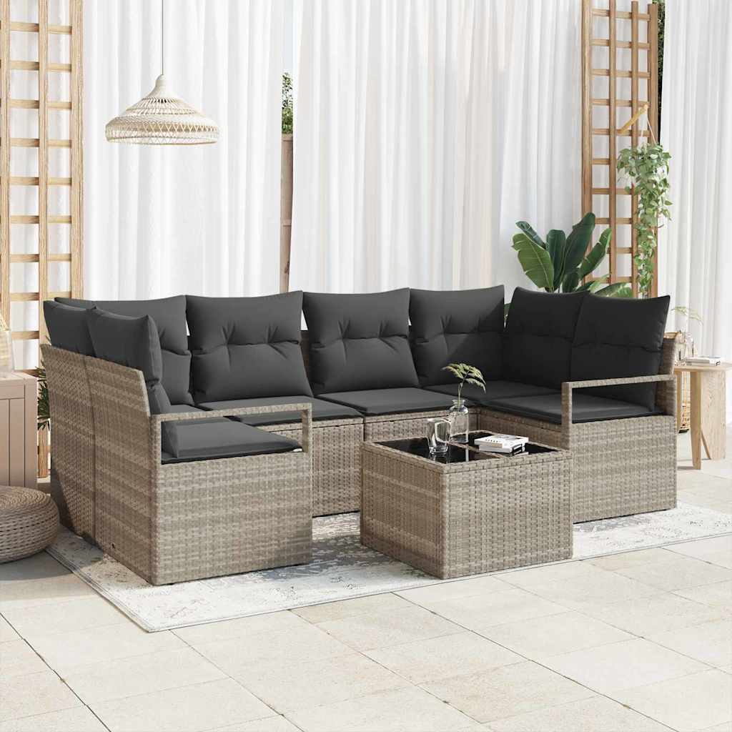 Garten-Sofa-Set mit Kissen 7 pcs Hellgrau und Dunkelgrau
