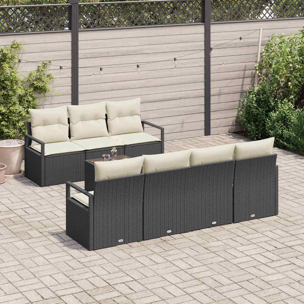 Gartensofa-set mit Kissen 8 pcs Schwarz und Creme Poly-Rattan