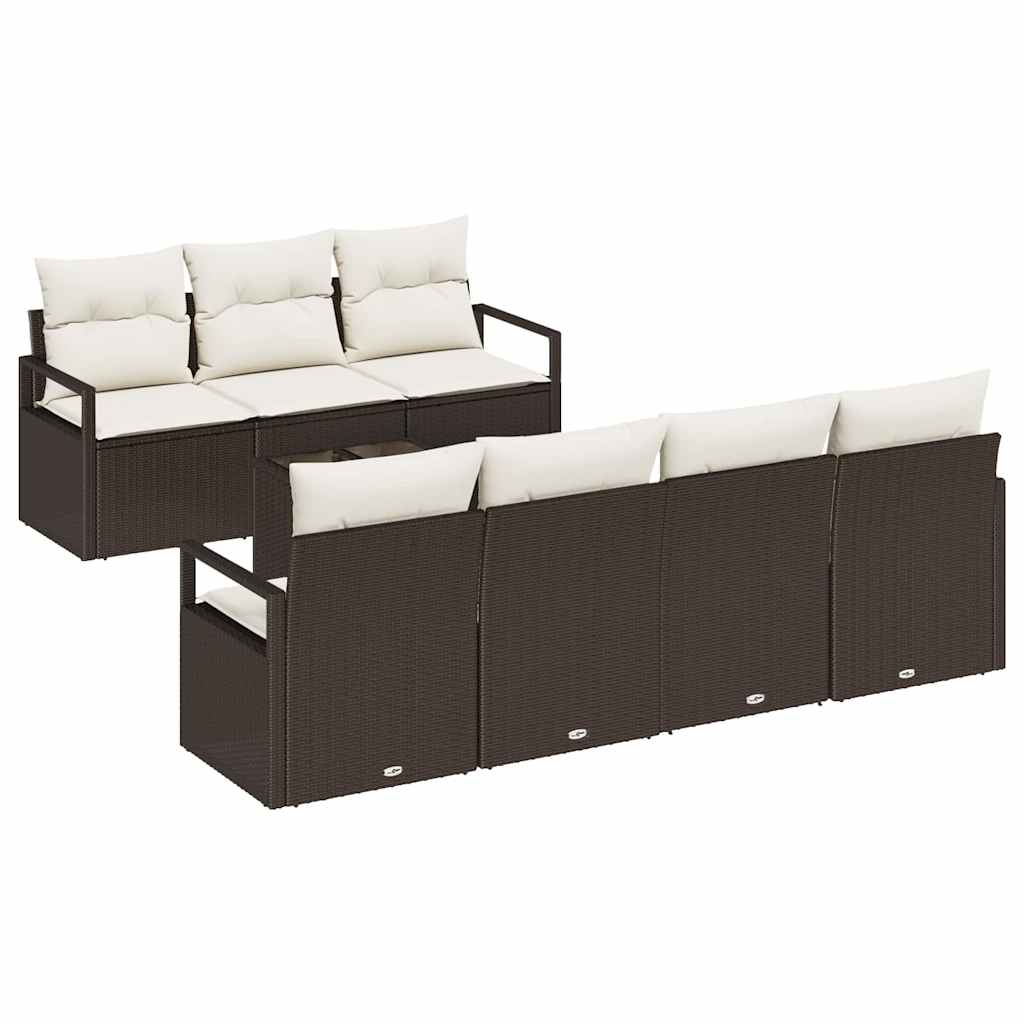 Gartensofa-set mit Kissen 8 pcs Braun und Creme Poly-Rattan