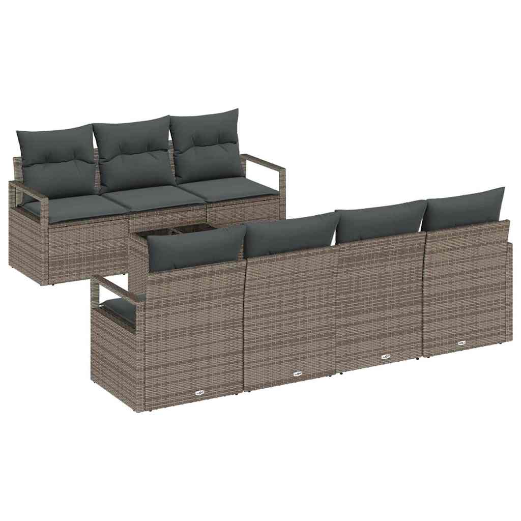 Gartensofa-set mit Kissen mit Speicher 8 pcs Grau Poly-Rattan
