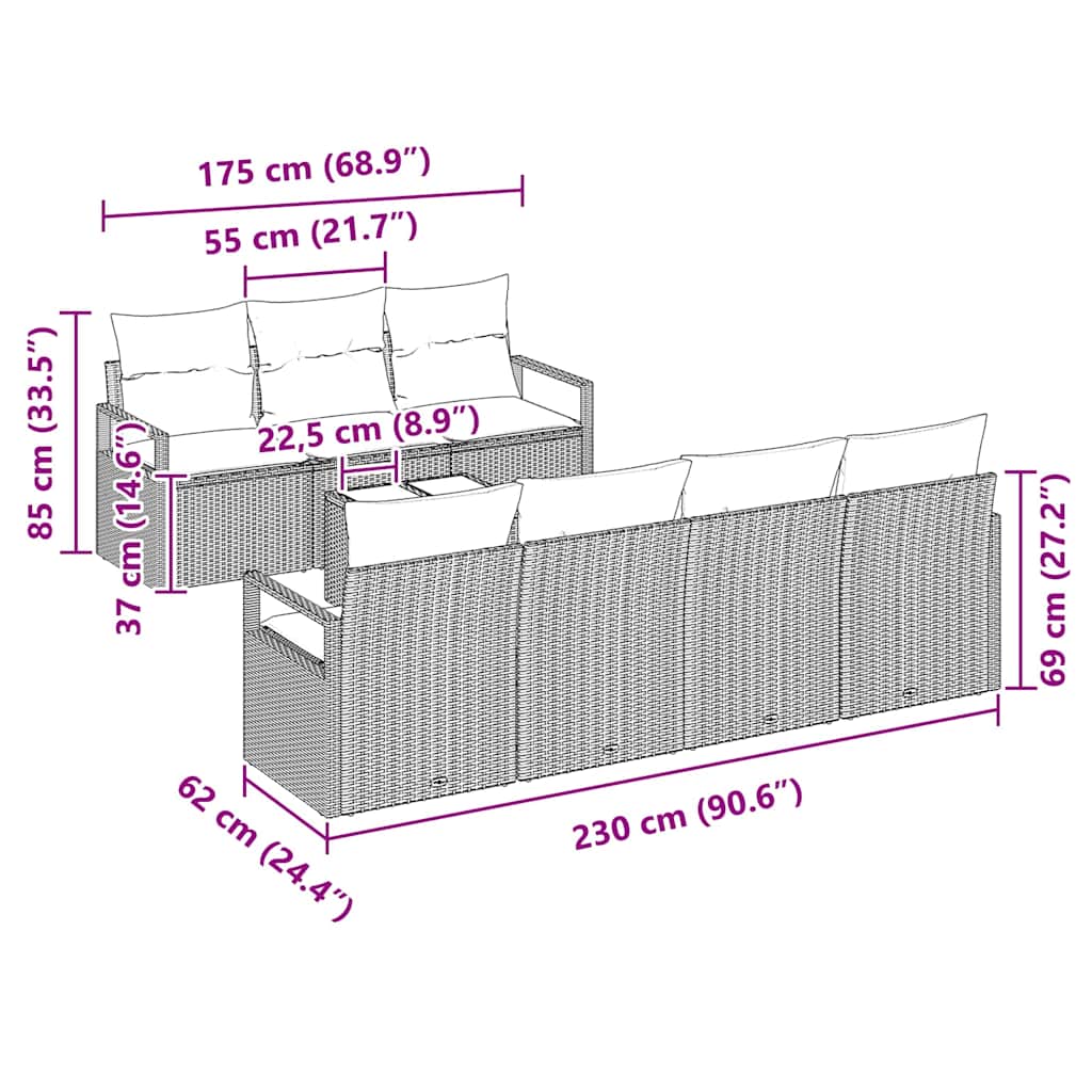 Gartensofa-set mit Kissen 8 pcs Beige und Creme Poly-Rattan